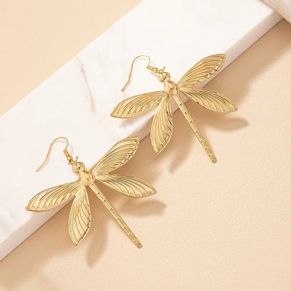 chichigems Jewelry - 14K Gold Plated Dragonfly Boho Dangle Earrings NEW